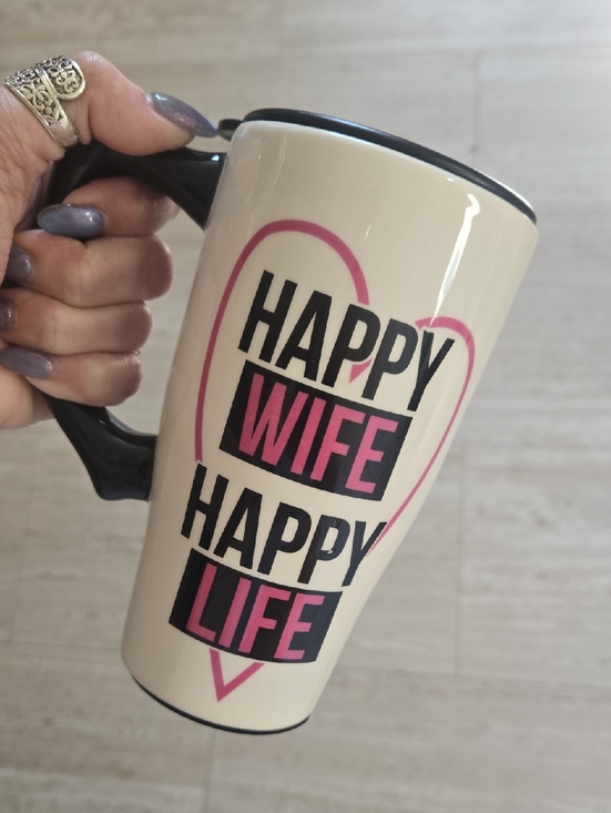 Other - "Happy Wife Happy Life" Tall Ceramic Travel Mug